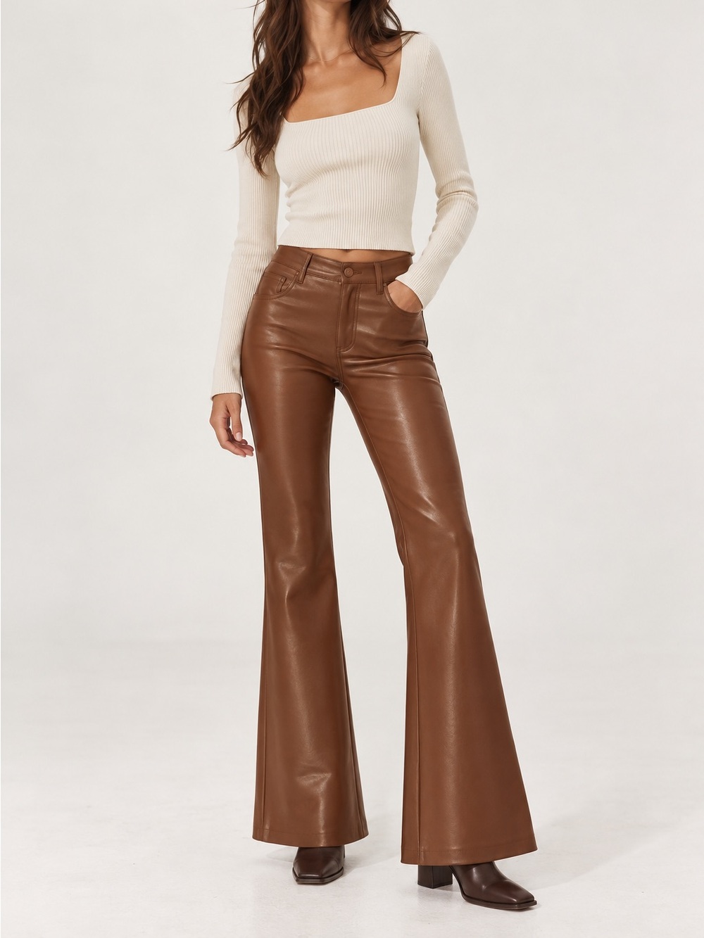 Wilfred Aritzia Vegan Leather Flare Leg Pants Brown Womens 8 EUC